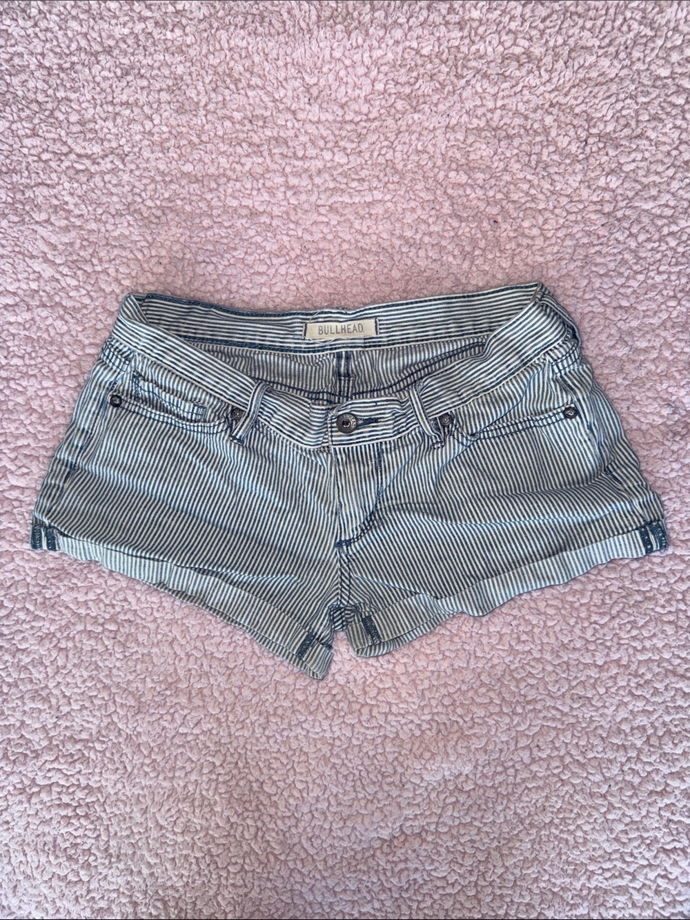 Bullhead Blue and White Striped Denim Shortalls